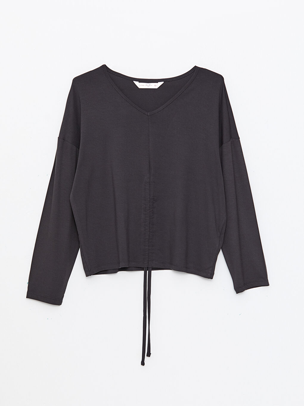 Antrasit V Yaka Düz Uzun Kollu Kadın Pijama Takımı-7