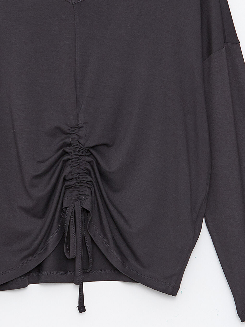 Antrasit V Yaka Düz Uzun Kollu Kadın Pijama Takımı-9