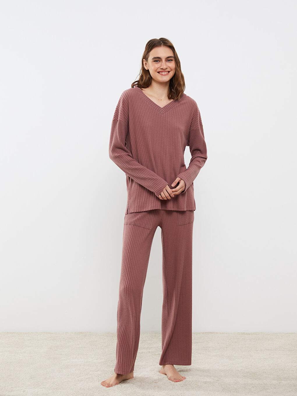 V Neck Regular Long Sleeve Women's Pajama Set-2