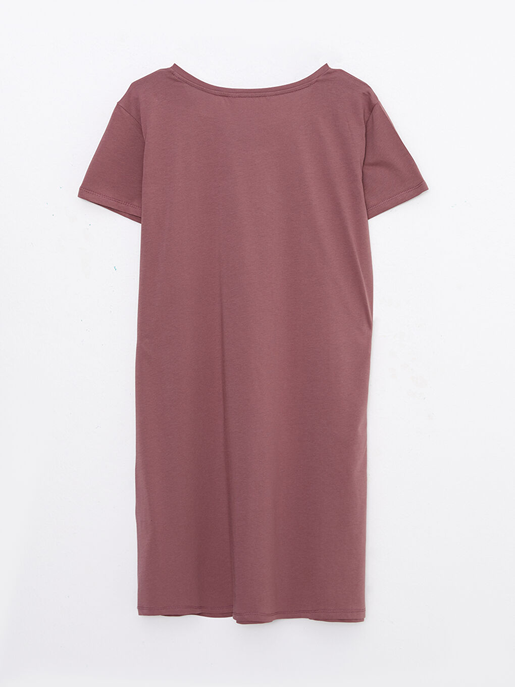 Pembe Bisiklet Yaka Baskılı Kısa Kollu Pamuklu Kadın Gecelik-5