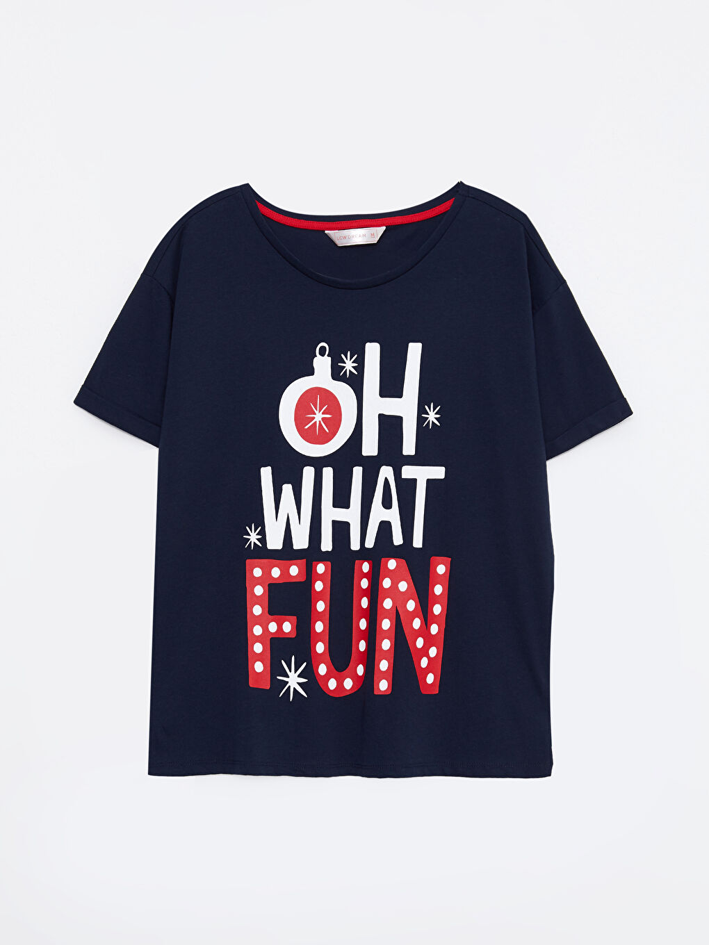 Kırmızı Bisiklet Yaka Yılbaşı Temalı Kısa Kollu Pamuklu Kadın Pijama Takımı-6