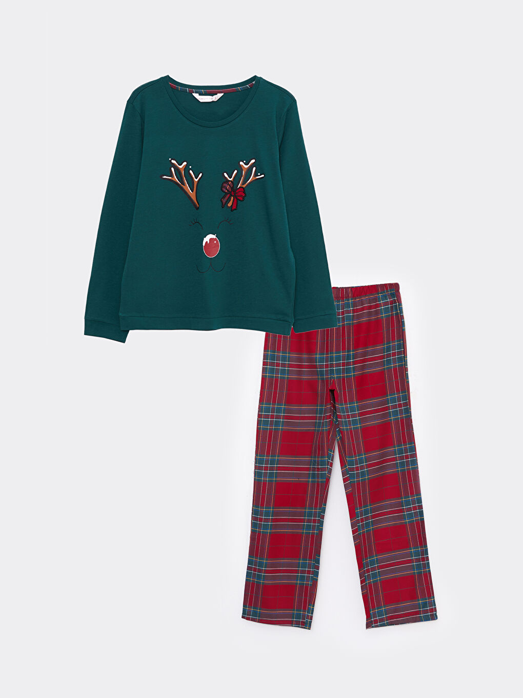 Kırmızı Bisiklet Yaka Yılbaşı Temalı Kadın Pijama Takımı-4