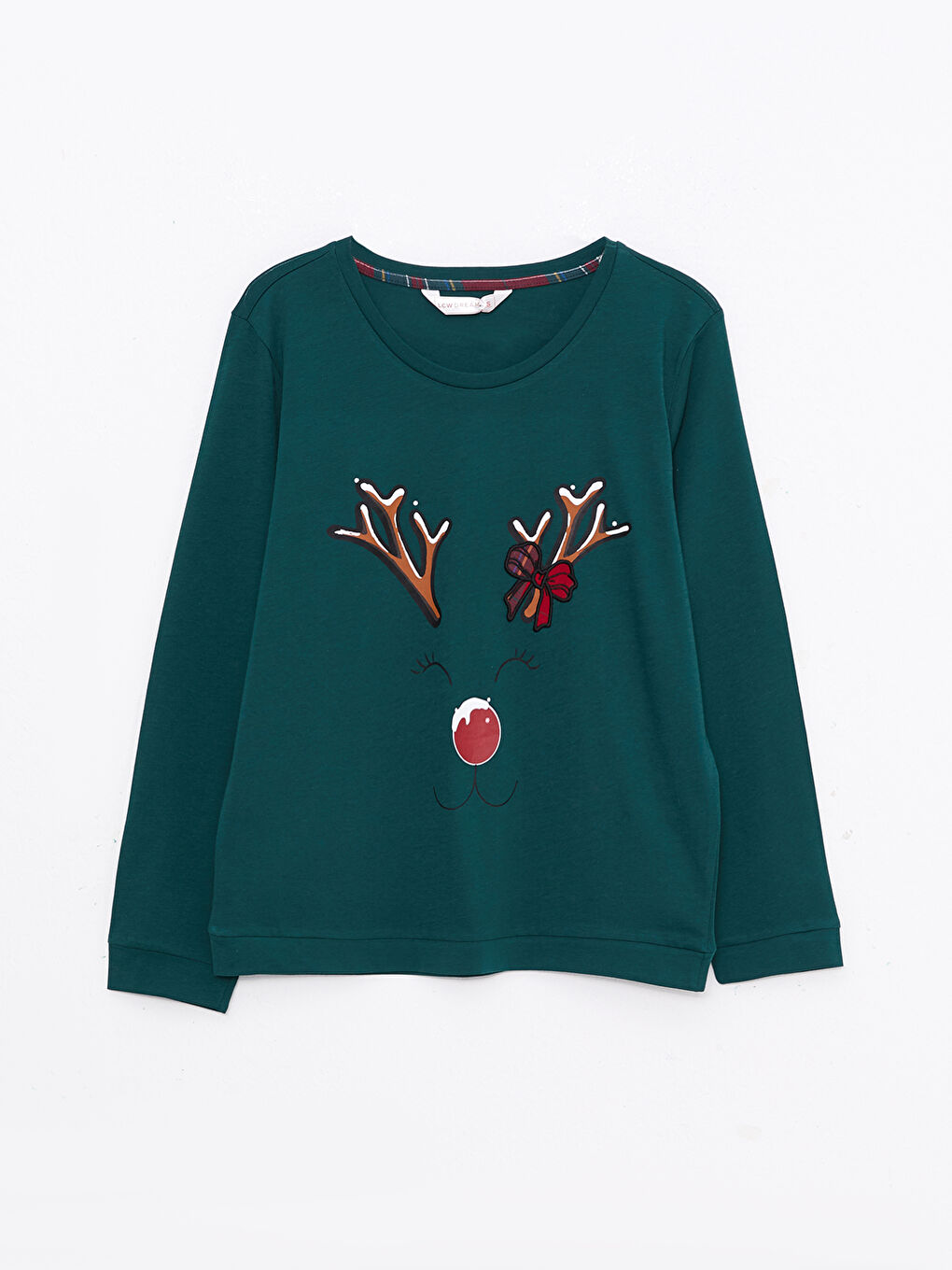 Kırmızı Bisiklet Yaka Yılbaşı Temalı Kadın Pijama Takımı-5