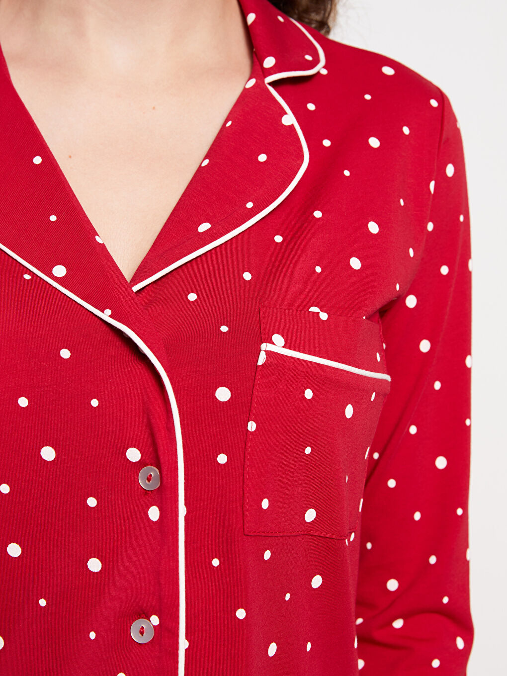 طقم بيجاما نسائي قطني بأكمام طويلة بنقشة رأس السنة و ياقة قميص-3