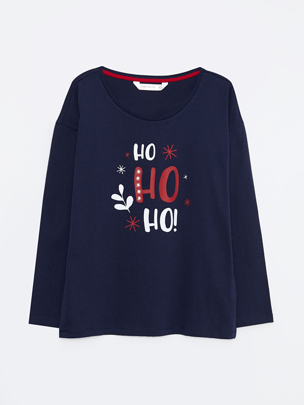 Kırmızı Bisiklet Yaka Yılbaşı Temalı Uzun Kollu Pamuklu Kadın Pijama Takımı-6