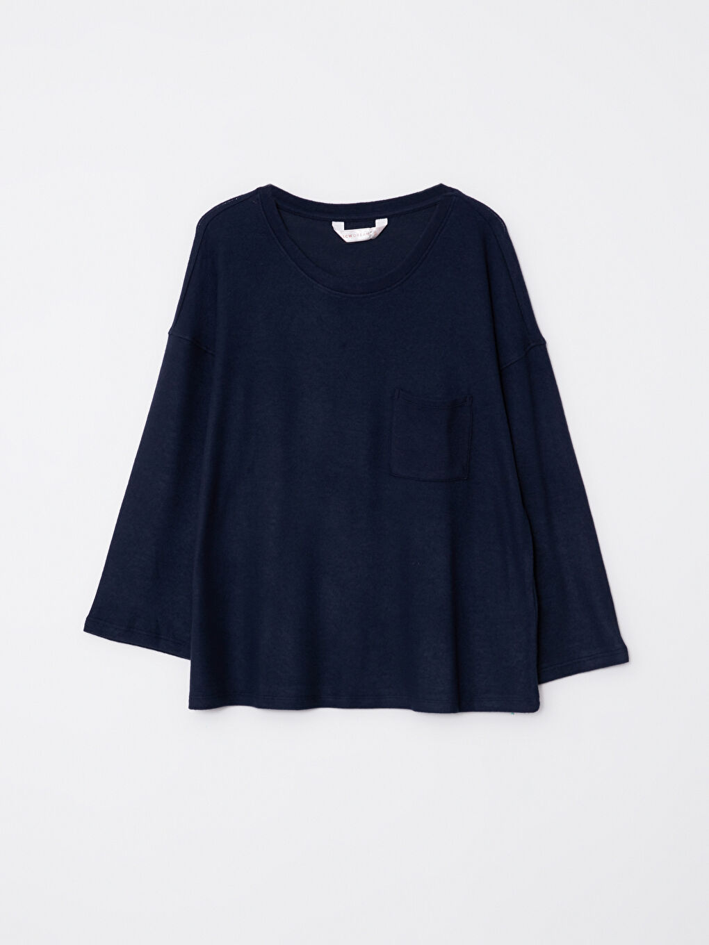 Lacivert Bisiklet Yaka Düz Uzun Kollu Kadın Pijama Takımı-6