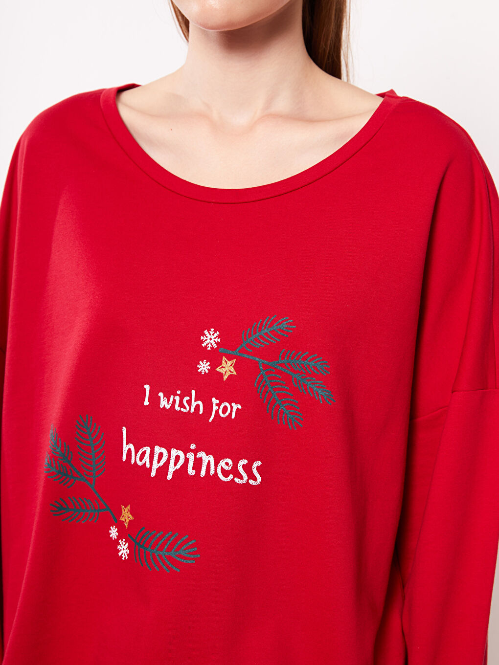 LCW DREAM Crew Neck New Year Themed Long Sleeve Cotton Women's Pajama Set -W2CT49Z8-HKP