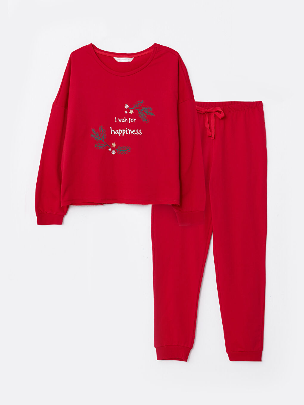LCW DREAM Crew Neck New Year Themed Long Sleeve Cotton Women's Pajama Set -W2CT49Z8-HKP