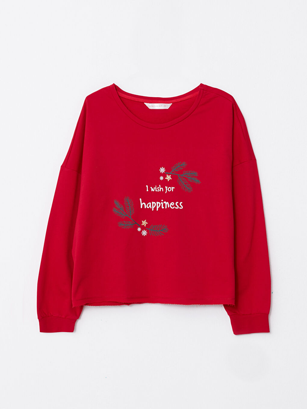 LCW DREAM Crew Neck New Year Themed Long Sleeve Cotton Women's Pajama Set -W2CT49Z8-HKP