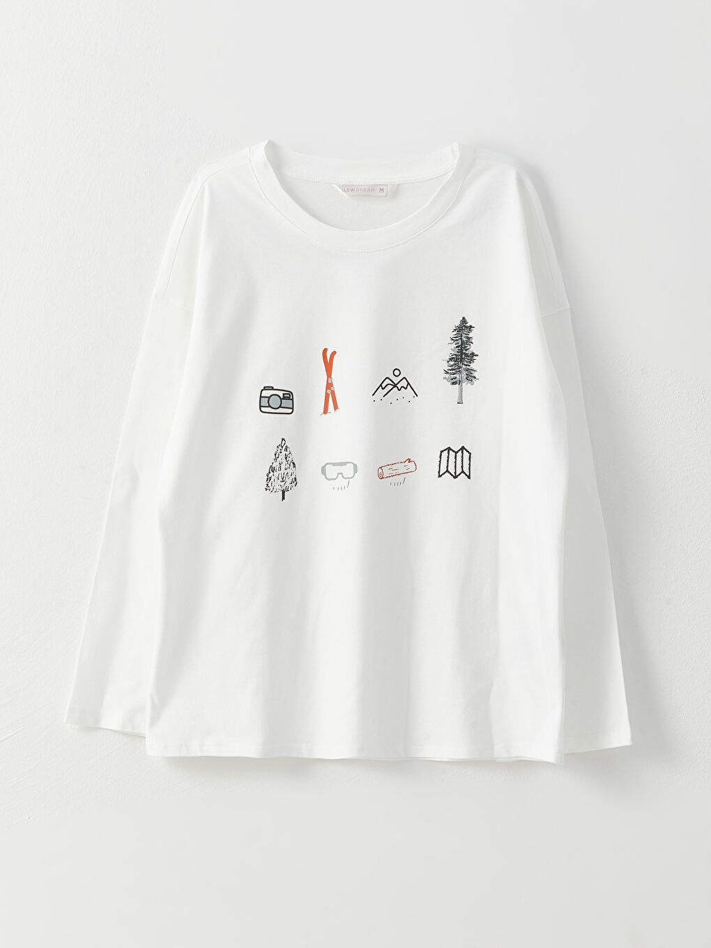 Turuncu Bisiklet Yaka Baskılı Uzun Kollu Kadın Pijama Takımı-6