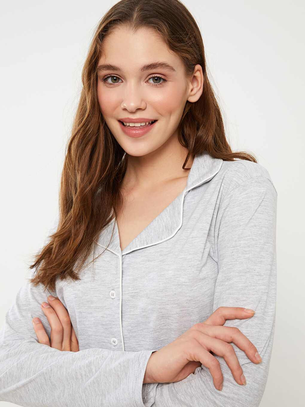 პერანგის საყელო, უბრალო, გრძელმკლავიანი, ქალებისთვის პიჟამის ნაკრები-2