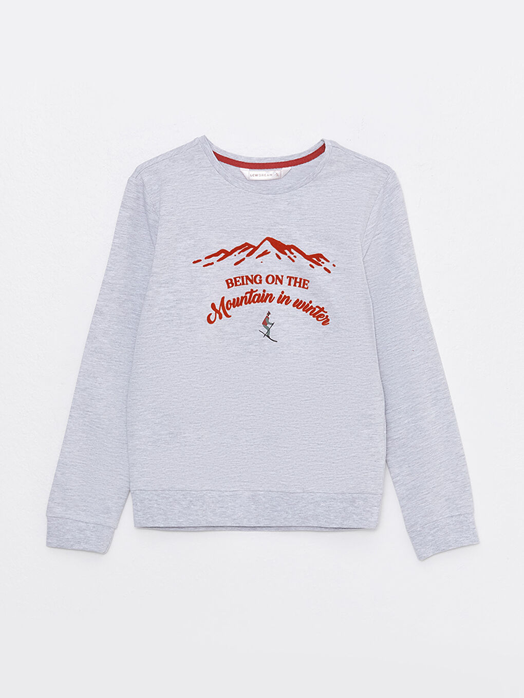 Gri Bisiklet Yaka Baskılı Uzun Kollu Kadın Pijama Takımı-6