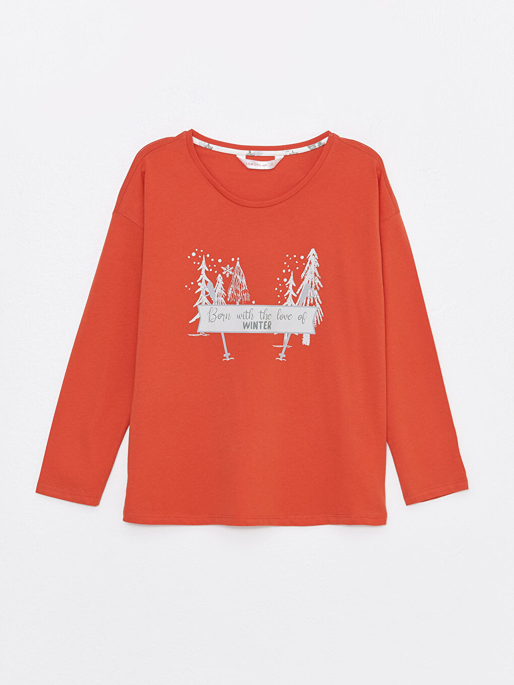 Ekru Bisiklet Yaka Yılbaşı Temalı Kadın Pijama Takımı-6