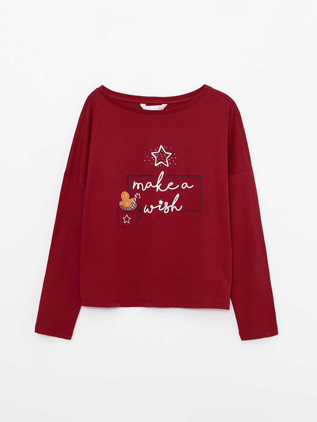 طقم بيجامة قطن كم طويل بياقة دائرية بطابع رأس السنة للسيدات-5