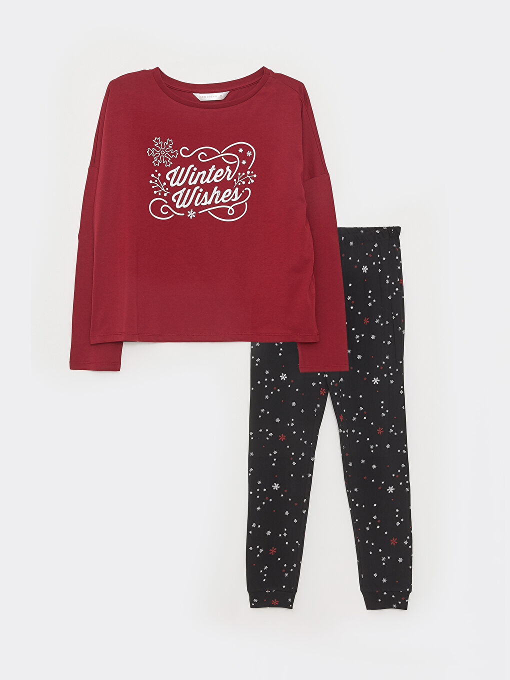 Siyah Bisiklet Yaka Yılbaşı Temalı Kadın Pijama Takımı-8