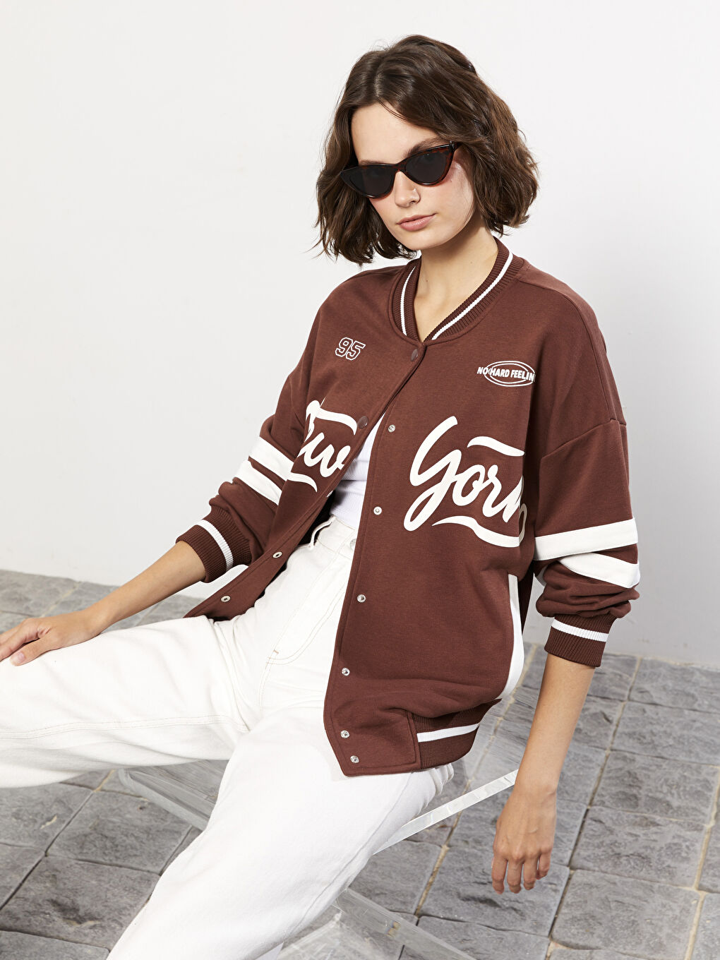 LCW Vision College Collar Printed Long Sleeve Women's Bomber Jacket -W2CT97Z8-HFD