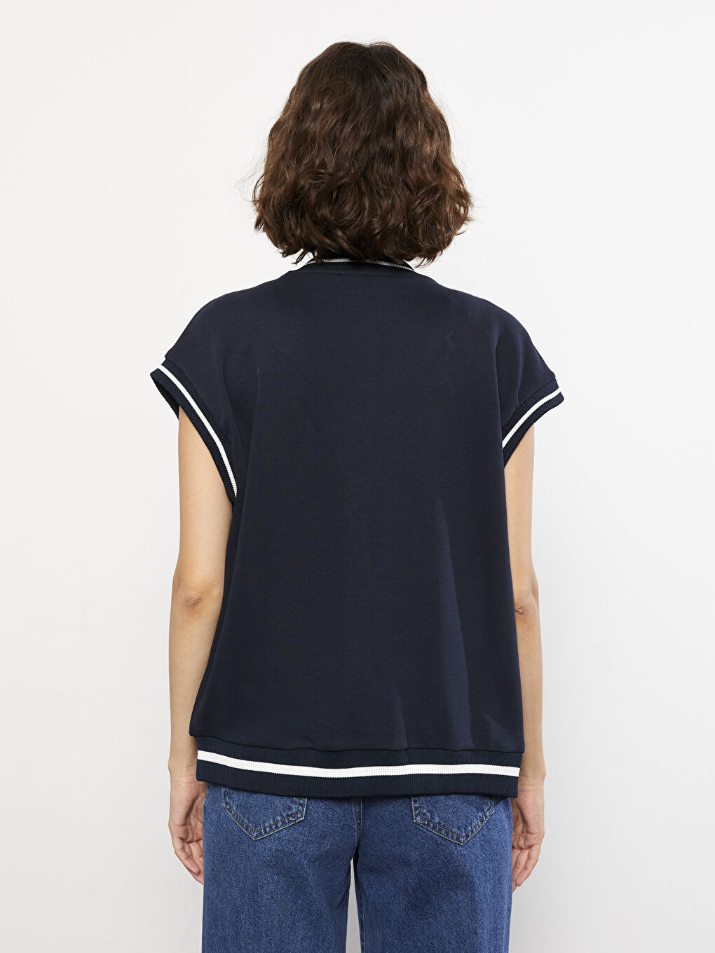 Lacivert Bisiklet Yaka Nakışlı Kadın Yelek-4