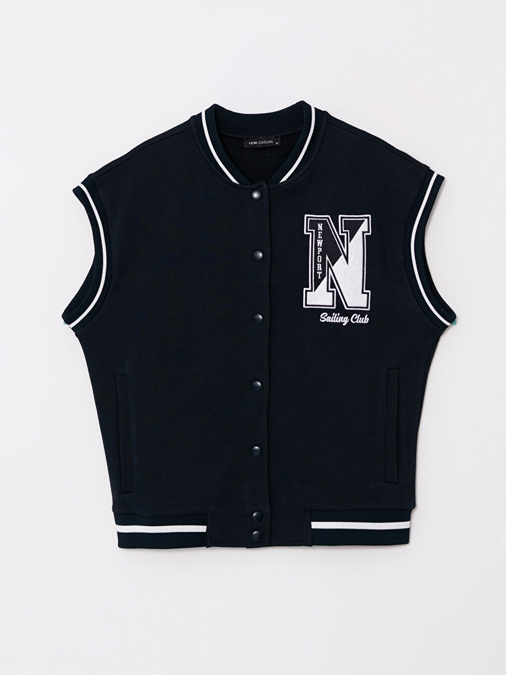 Lacivert Bisiklet Yaka Nakışlı Kadın Yelek-5