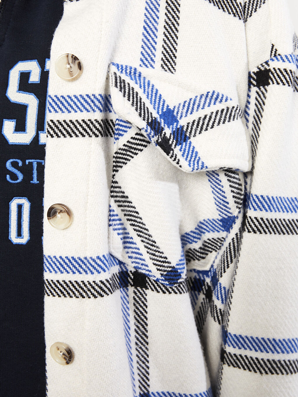 Mavi Gömlek Yaka Ekose Uzun Kollu Kadın Ceket-3