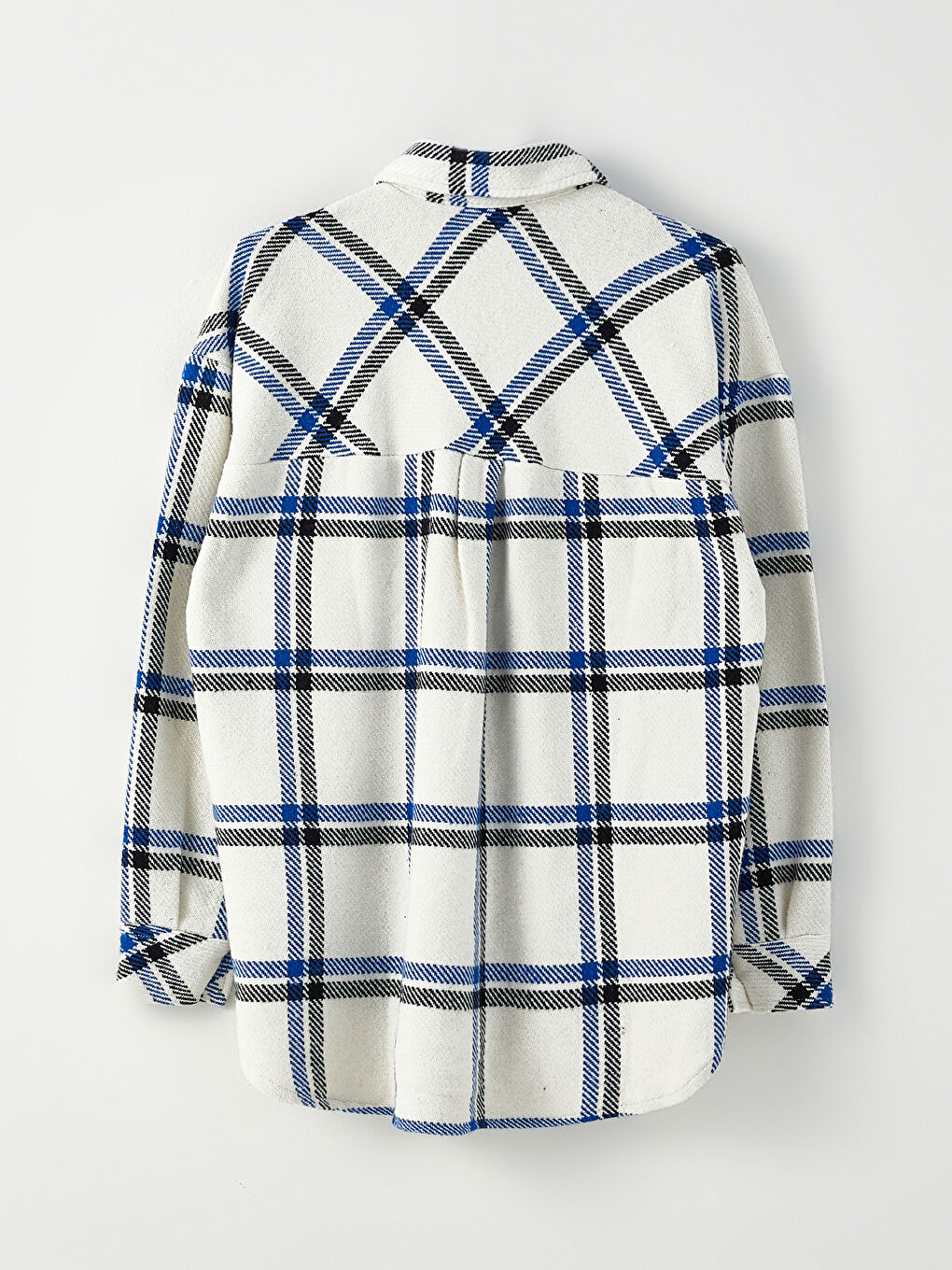 Mavi Gömlek Yaka Ekose Uzun Kollu Kadın Ceket-6