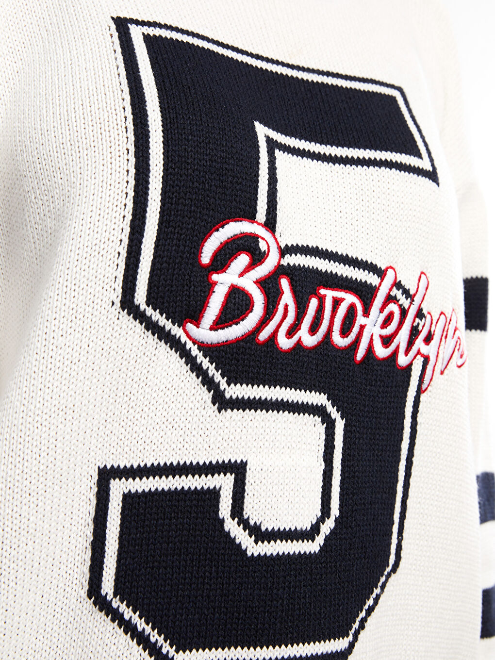 Ekru Bisiklet Yaka Desenli Uzun Kollu Kadın Triko Kazak-4