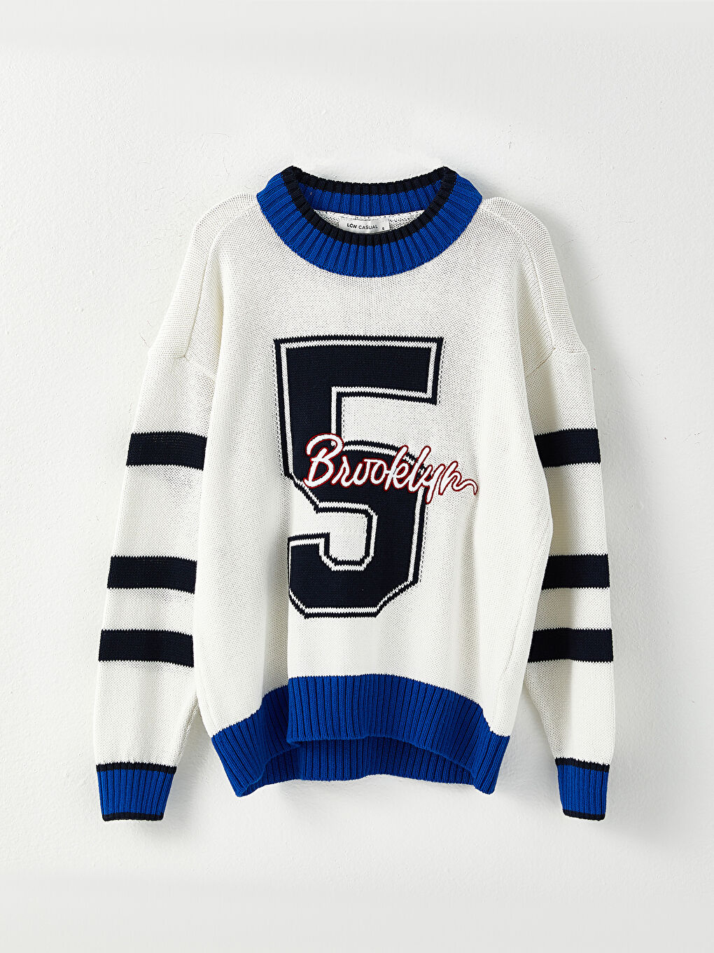 Ekru Bisiklet Yaka Desenli Uzun Kollu Kadın Triko Kazak-6