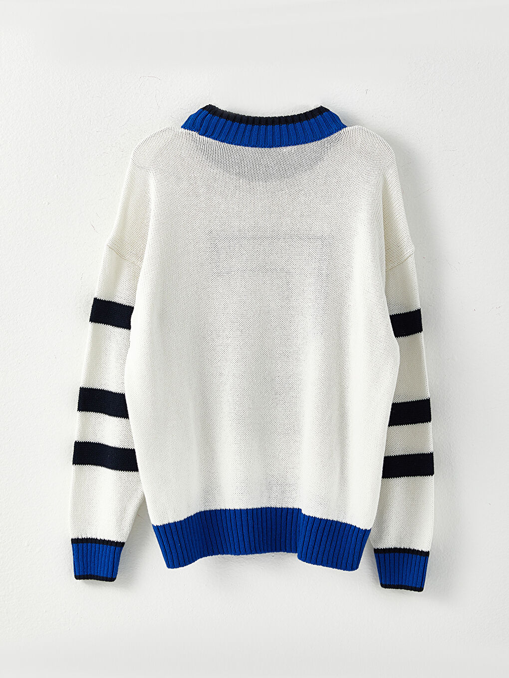 Ekru Bisiklet Yaka Desenli Uzun Kollu Kadın Triko Kazak-7