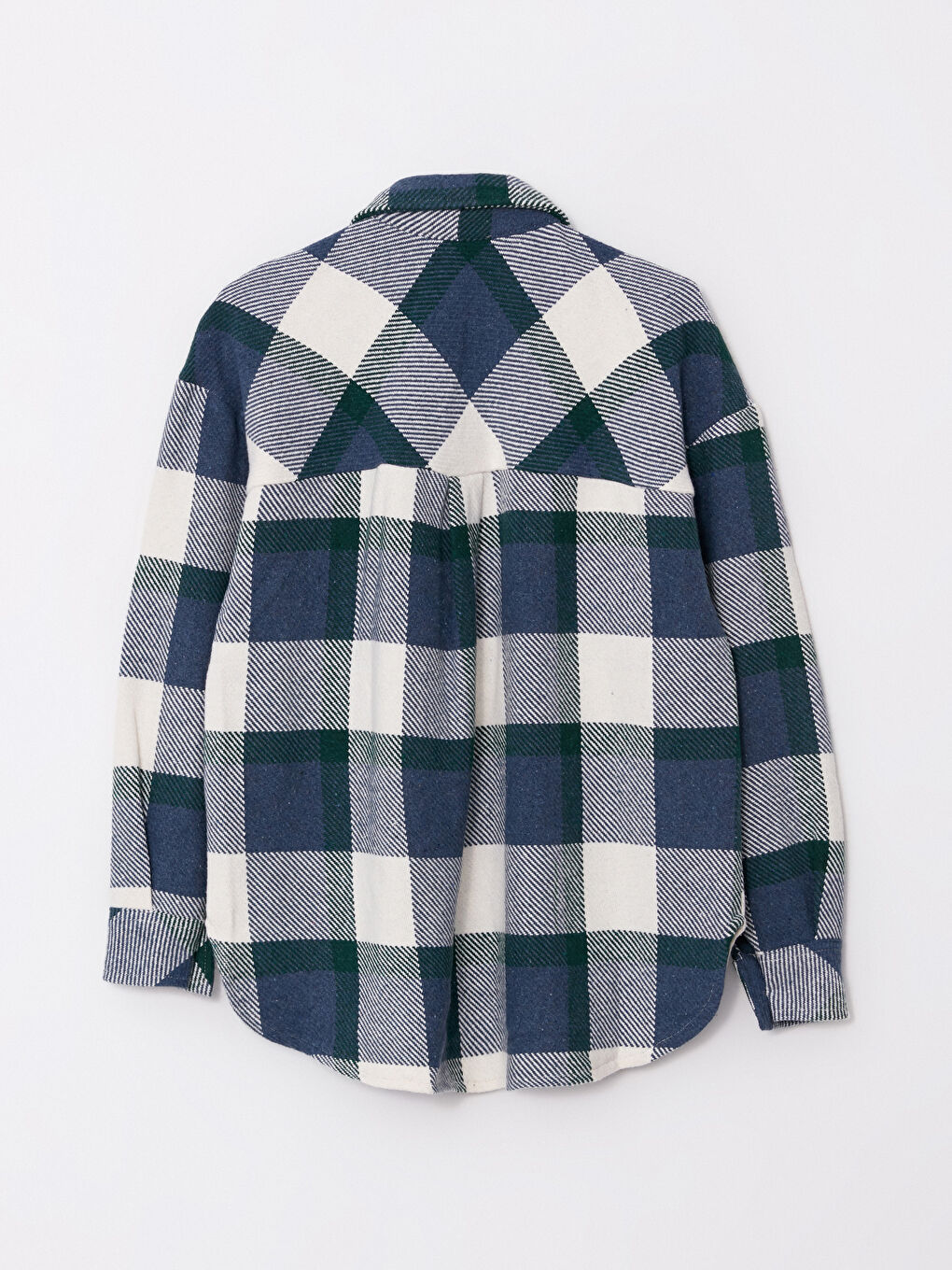 Lacivert Ekose Uzun Kollu Kadın Gömlek Ceket-8