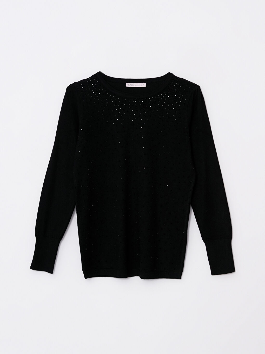 Siyah Bisiklet Yaka Pul Payet İşlemeli Uzun Kollu Kadın Kazak-5