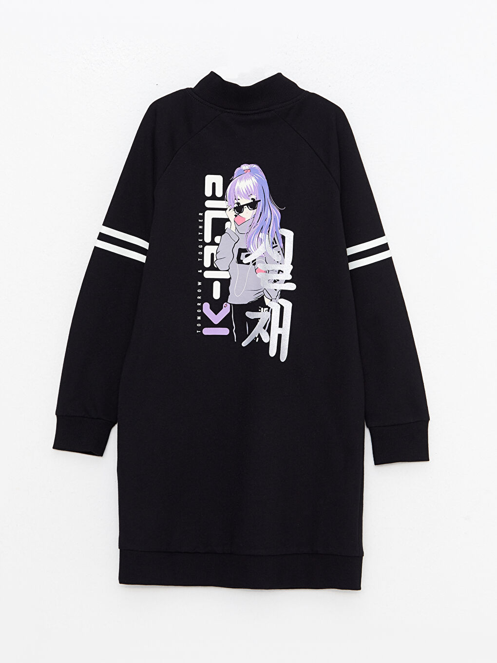 Turtle Neck Printed Long Sleeve Girl Dress-1