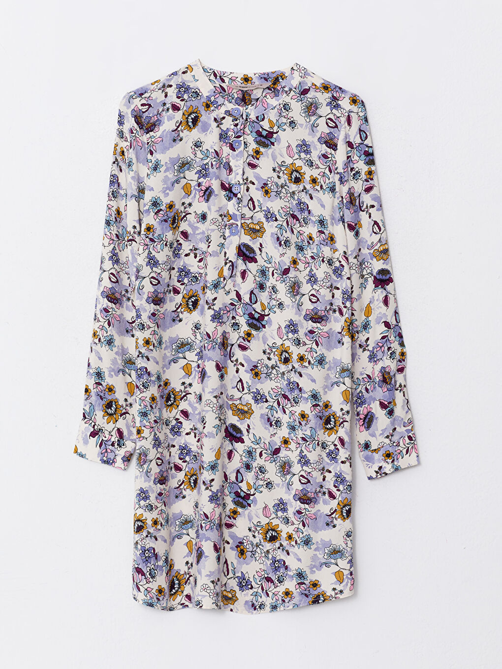 Crew Neck Patterned Long Sleeve Poplin Women's Tunic-5