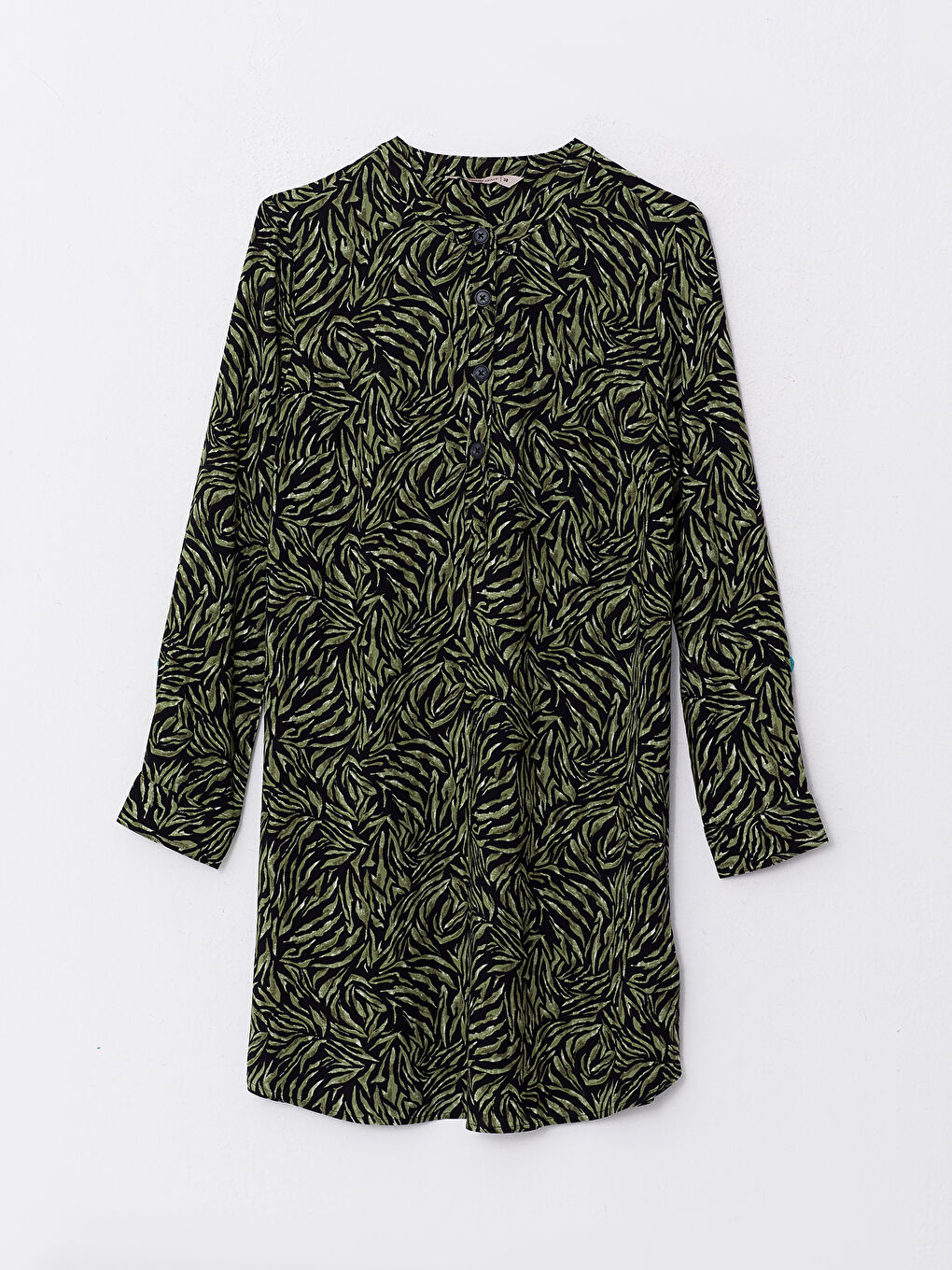 Crew Neck Patterned Long Sleeve Poplin Women's Tunic-5