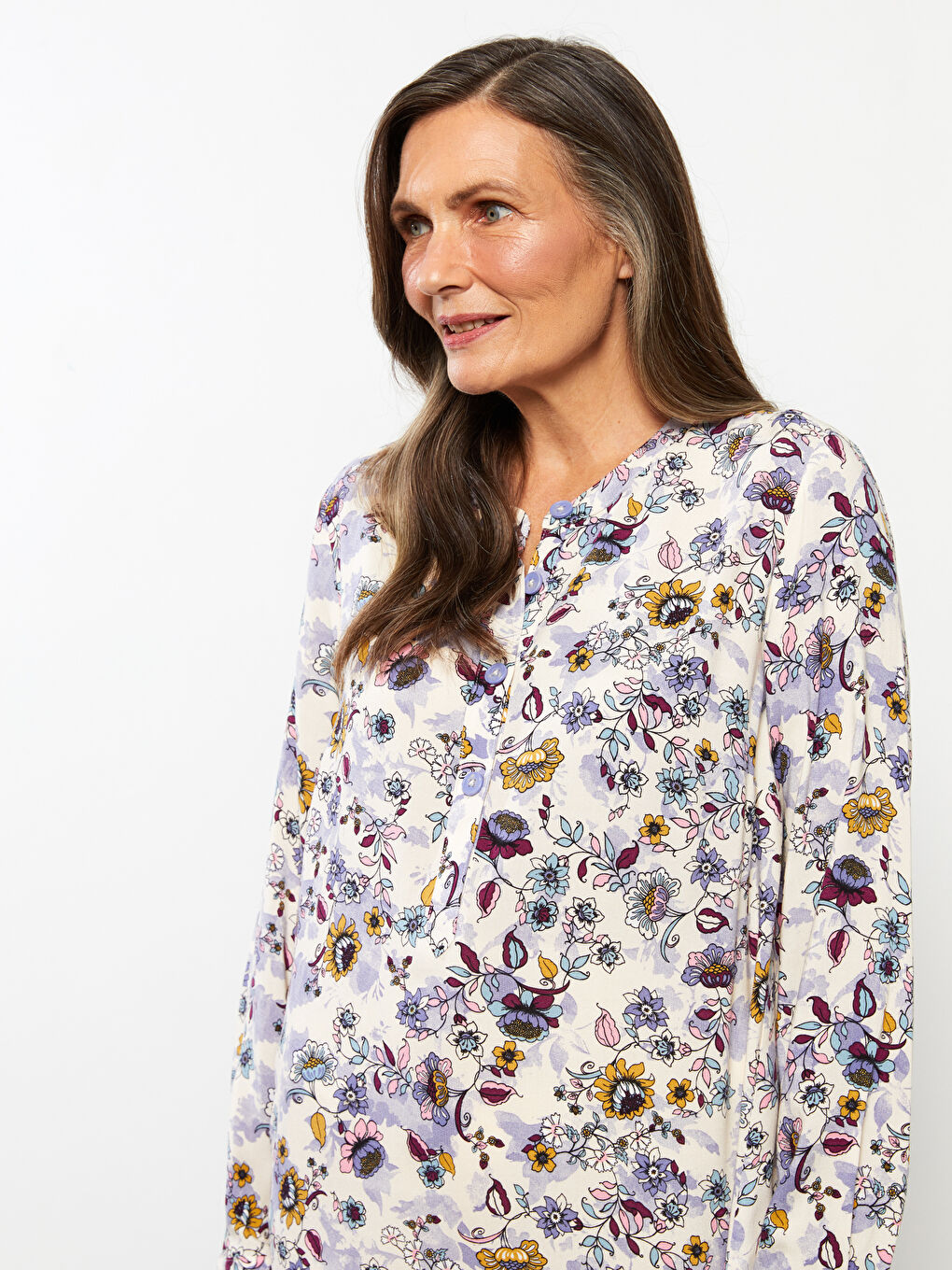 Crew Neck Patterned Long Sleeve Poplin Women's Tunic-2