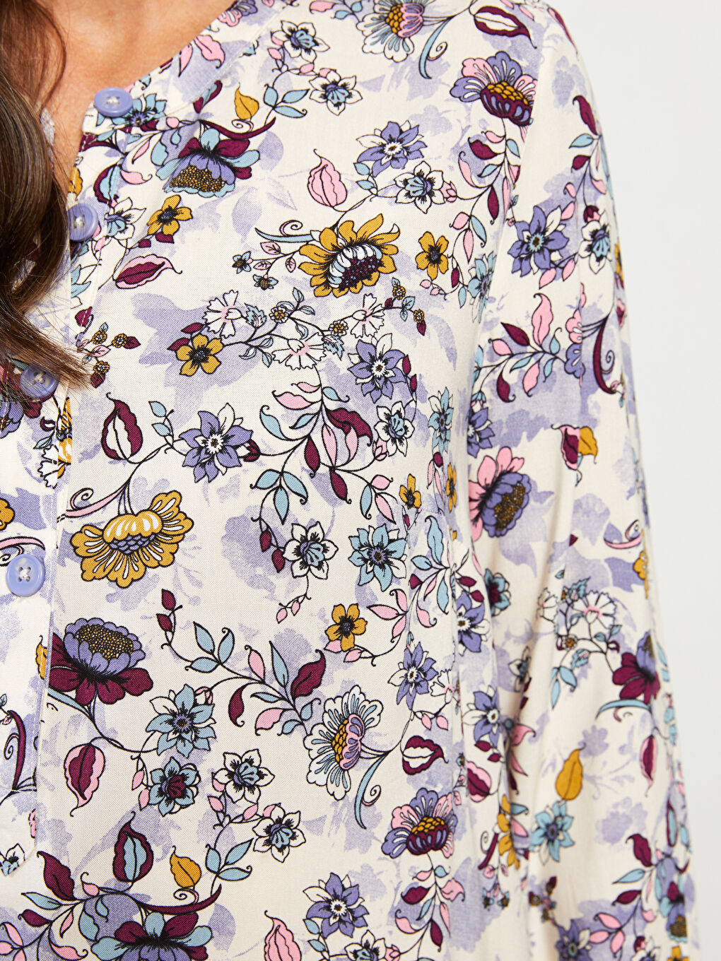 Crew Neck Patterned Long Sleeve Poplin Women's Tunic-3