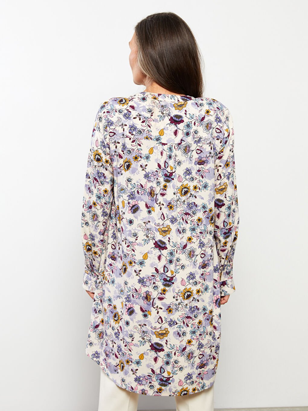 Crew Neck Patterned Long Sleeve Poplin Women's Tunic-4