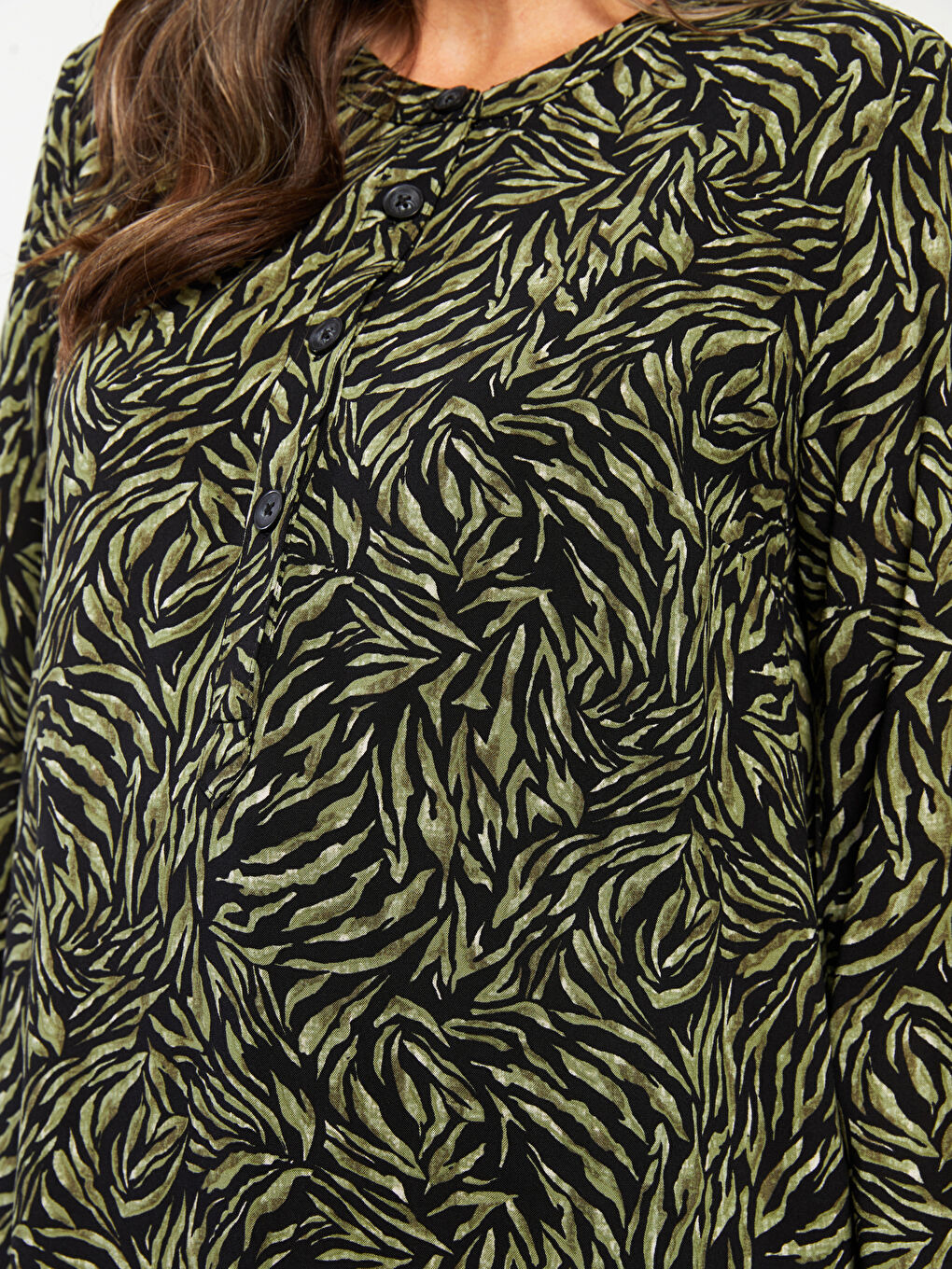 Crew Neck Patterned Long Sleeve Poplin Women's Tunic-3