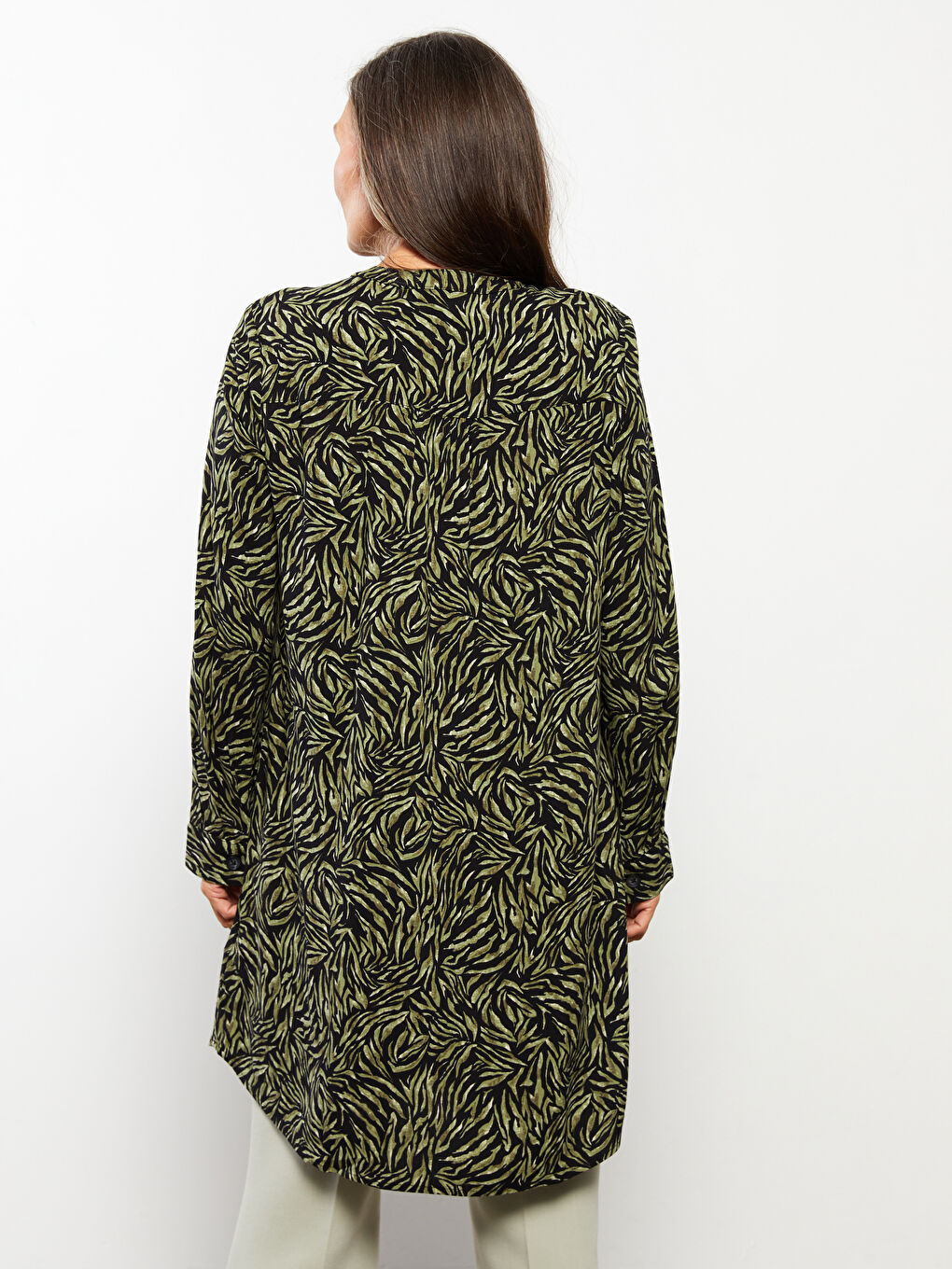 Crew Neck Patterned Long Sleeve Poplin Women's Tunic-4