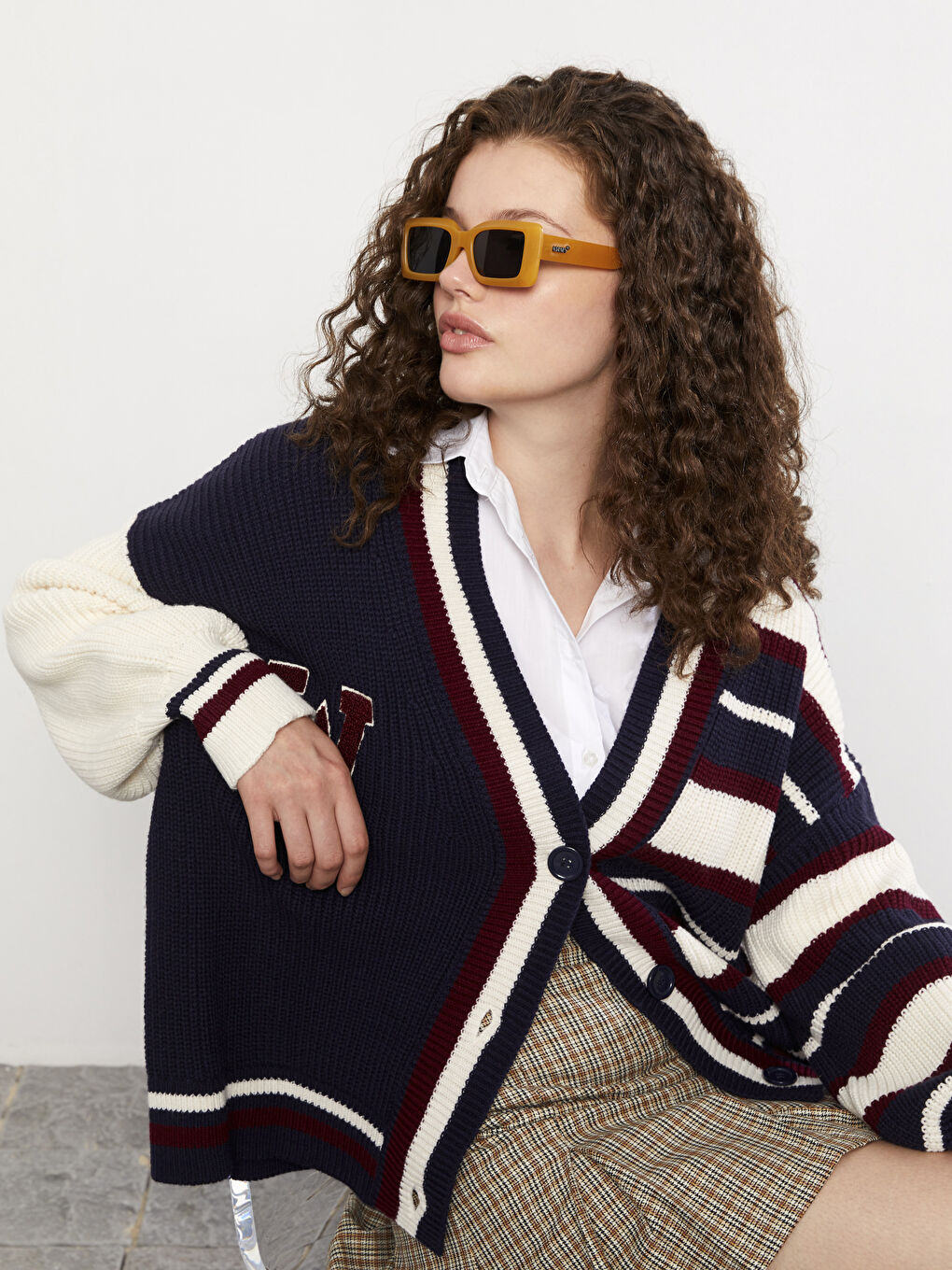 V Neck Color Block Long Sleeve Women's Knitwear Cardigan-5