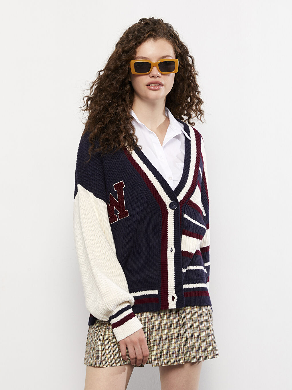 V Neck Color Block Long Sleeve Women's Knitwear Cardigan-6