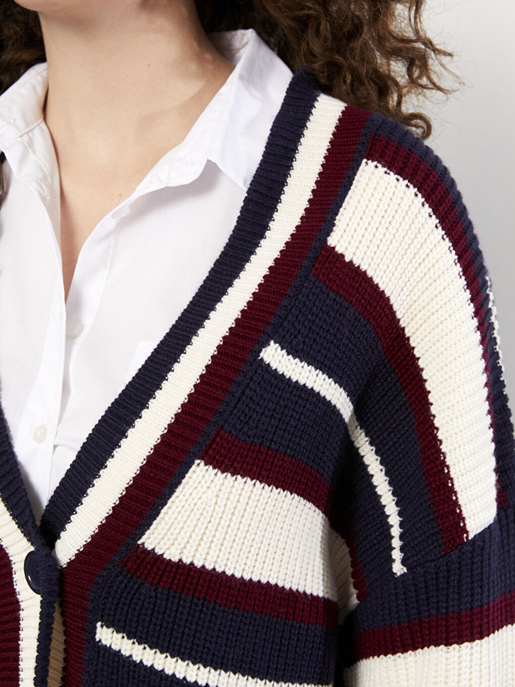 V Neck Color Block Long Sleeve Women's Knitwear Cardigan-8