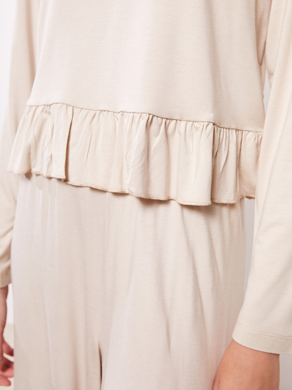 Crew Neck Plain Long Sleeve Women's Pyjama Set-3