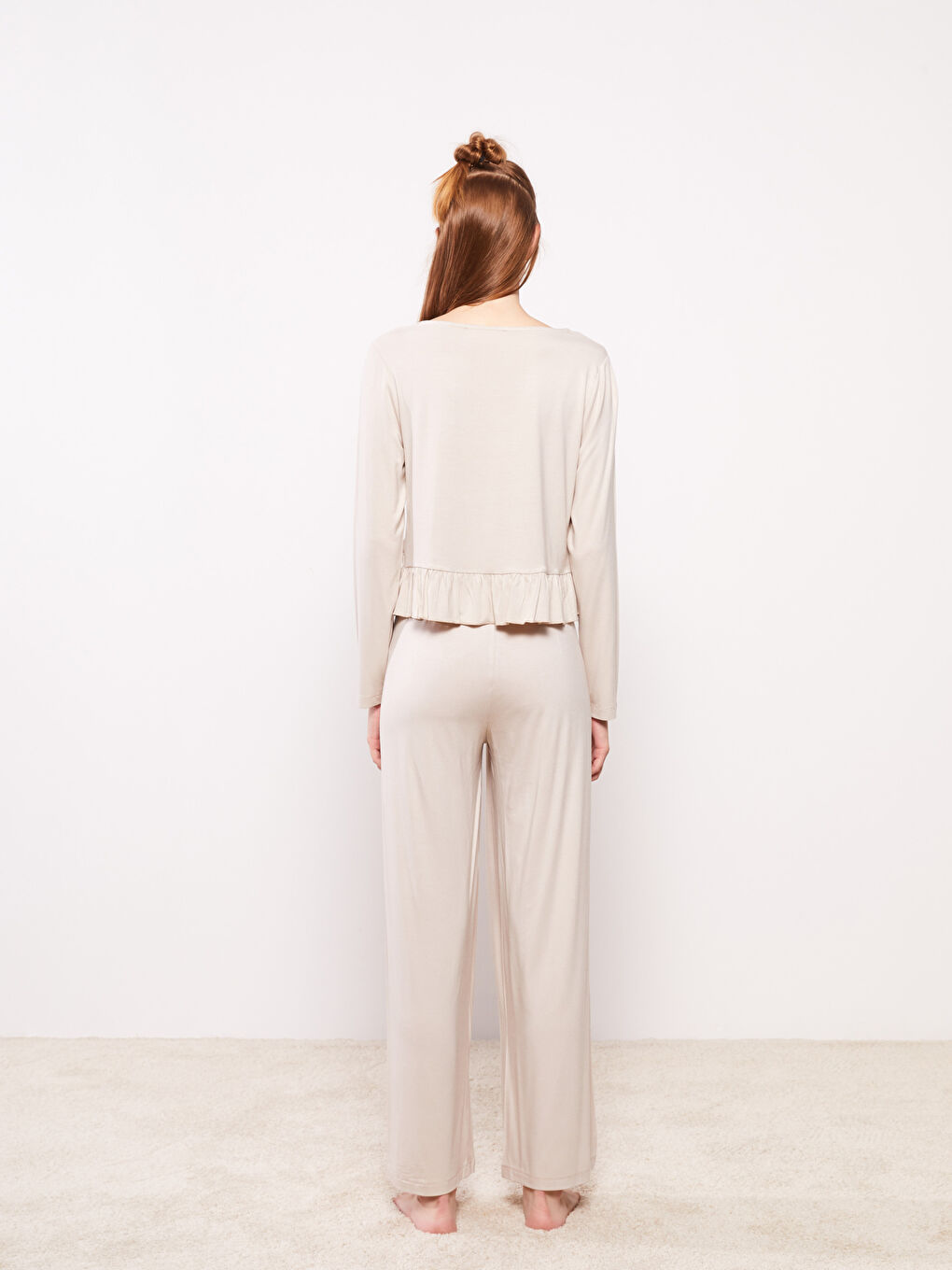 Crew Neck Plain Long Sleeve Women's Pyjama Set-4