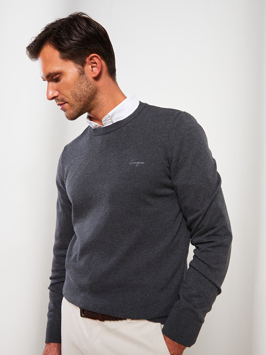 Antrasit Bisiklet Yaka Erkek Triko Kazak-1