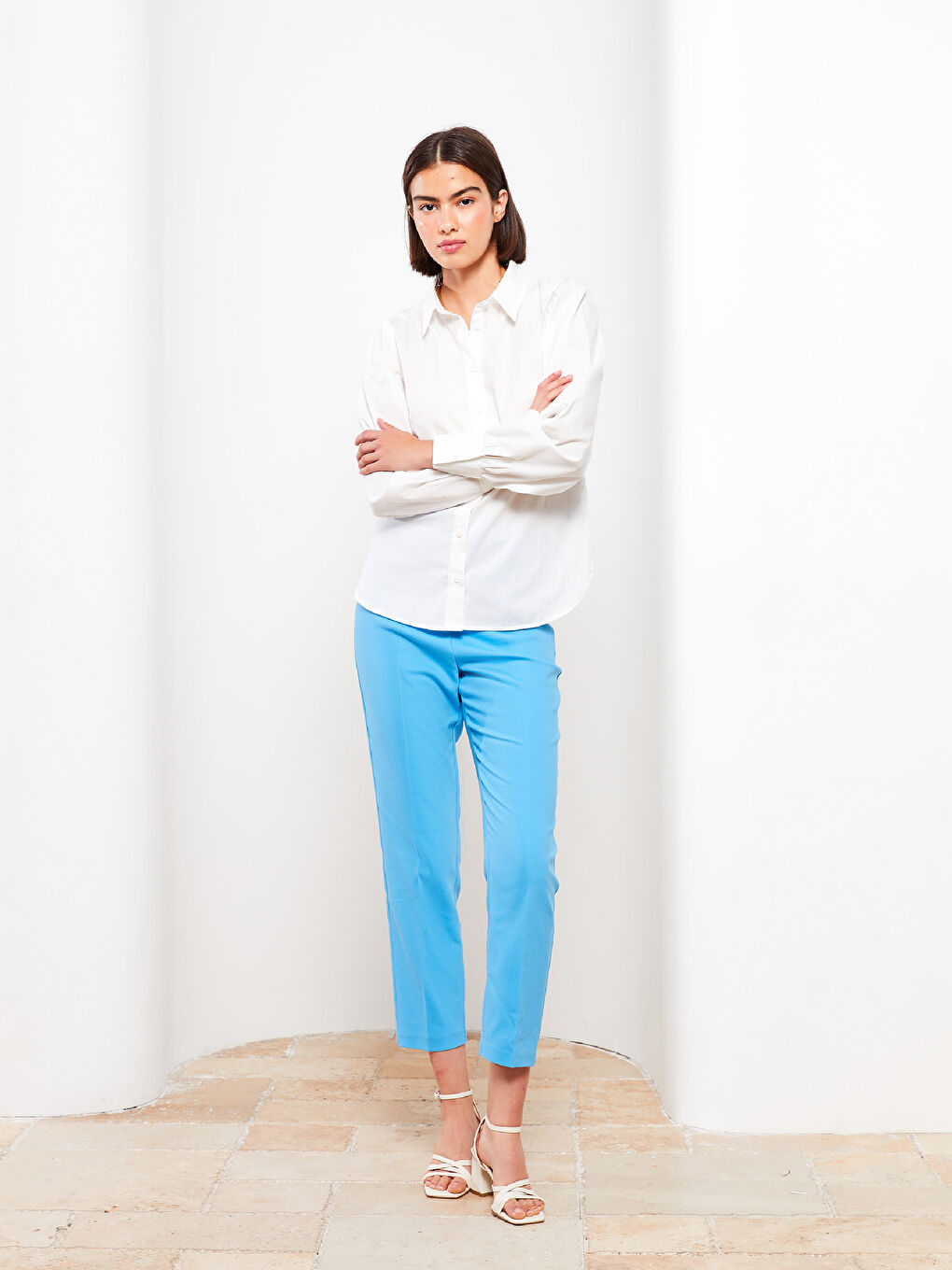 Buttoned Regular Long Sleeve Poplin Women's Shirt-1