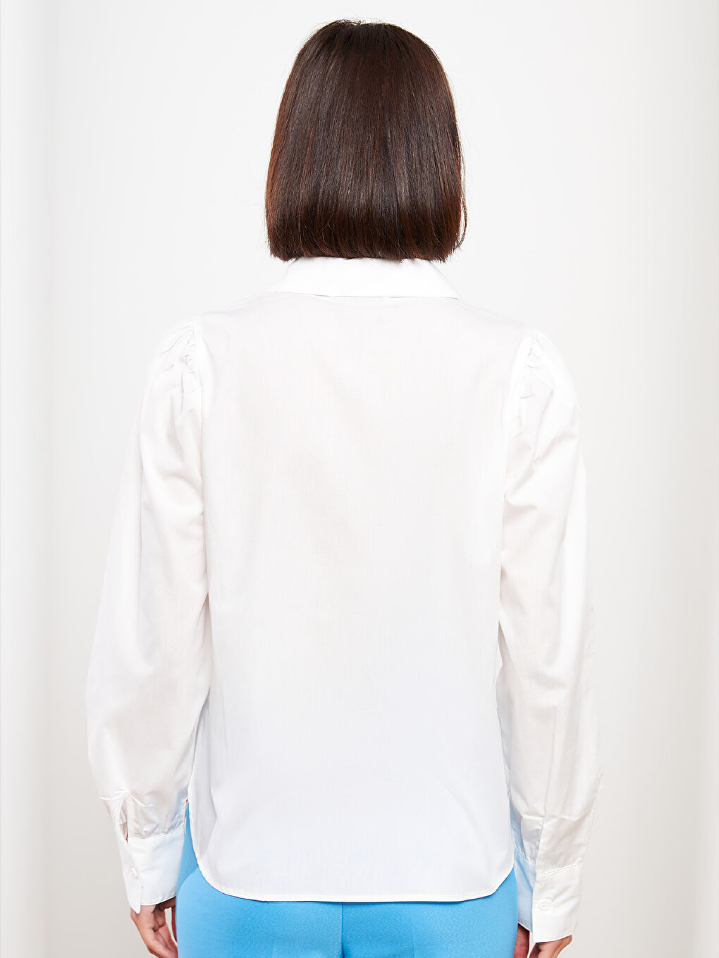 Buttoned Regular Long Sleeve Poplin Women's Shirt-4