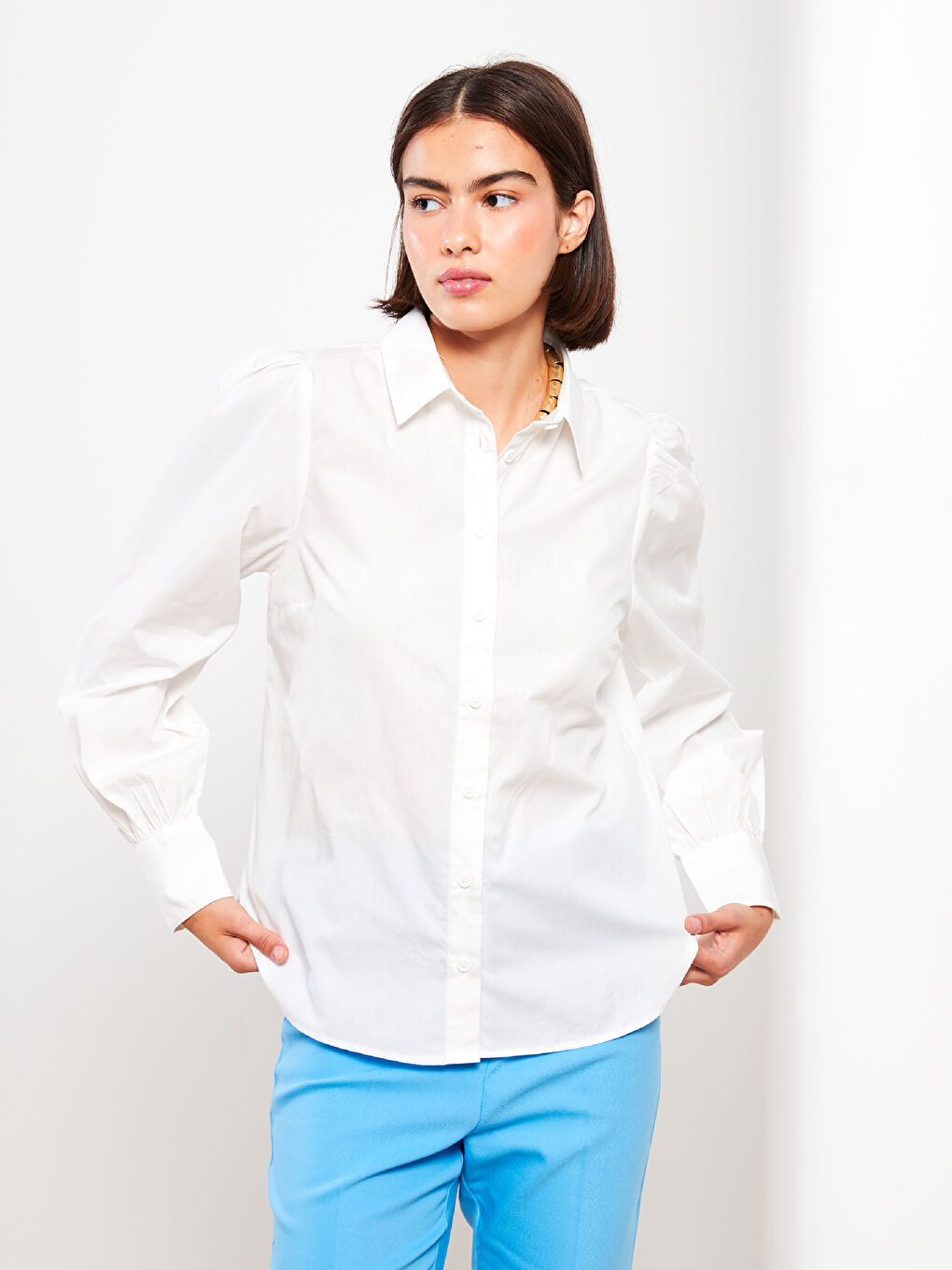 Buttoned Regular Long Sleeve Poplin Women's Shirt