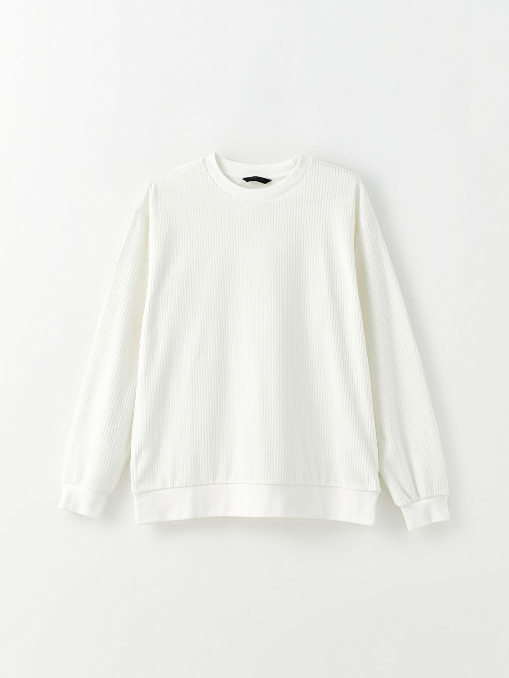 Beyaz Bisiklet Yaka Uzun Kollu Erkek Sweatshirt-5