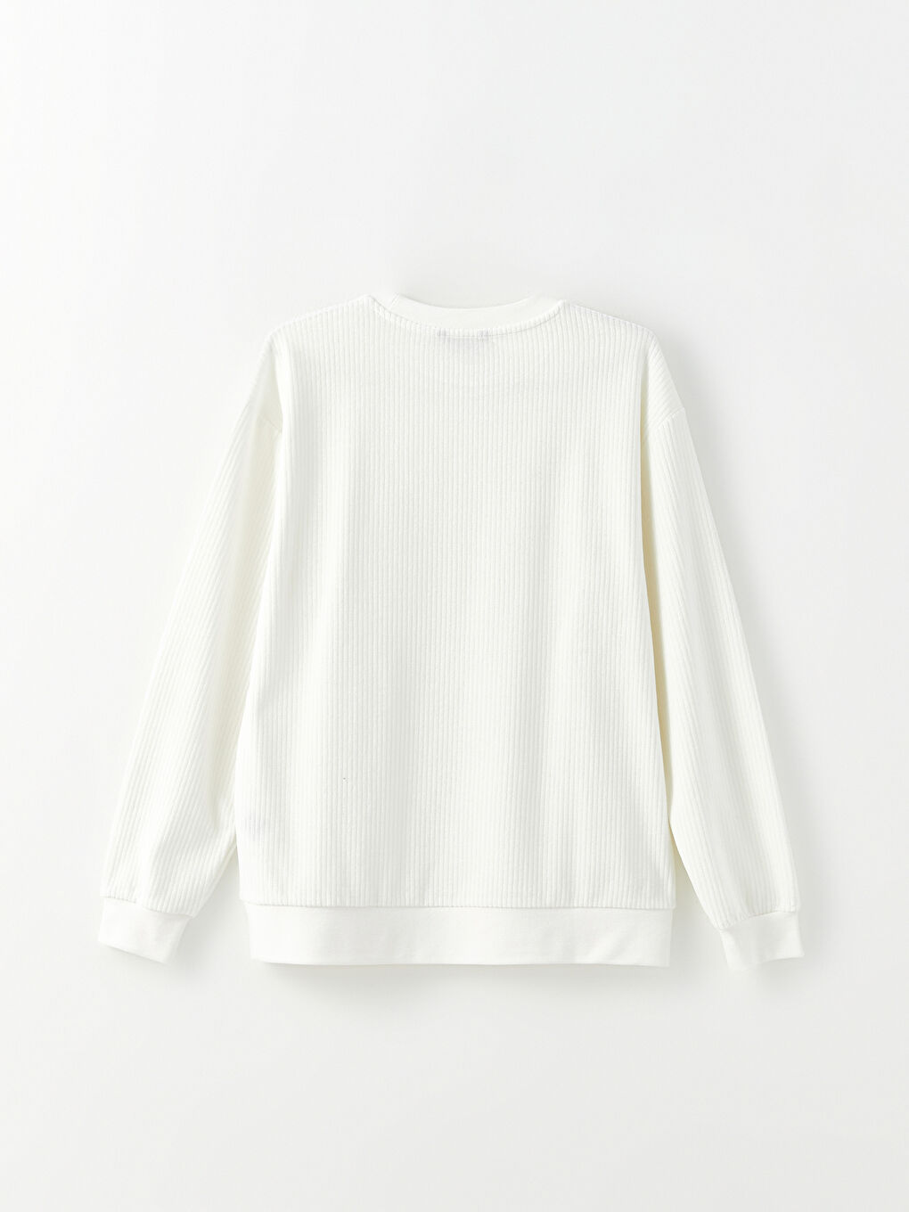 Beyaz Bisiklet Yaka Uzun Kollu Erkek Sweatshirt-7