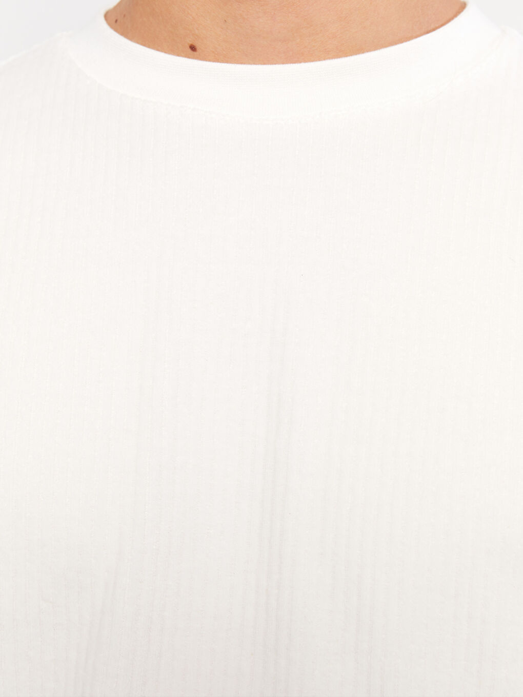 Beyaz Bisiklet Yaka Uzun Kollu Erkek Sweatshirt-3