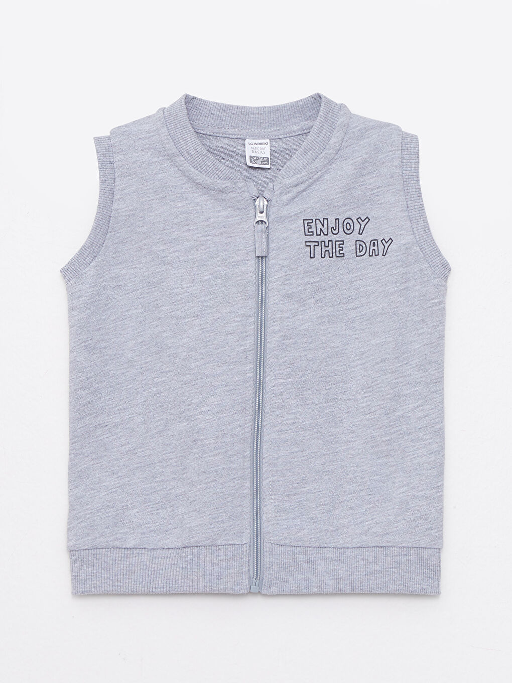 Crew Neck Printed Baby Boy Zippered Vest